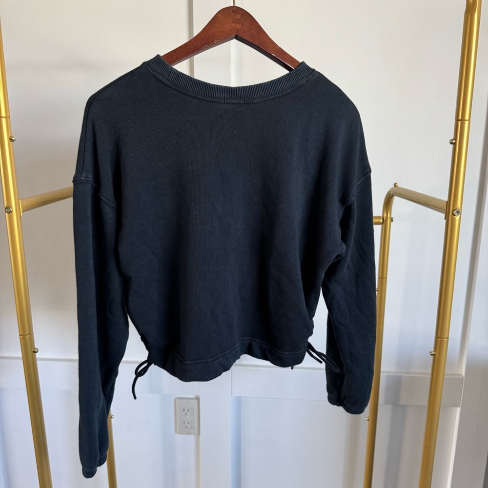 aerie Offline Sideline Side Tie Cropped Sweatshirt Black‎ Sz XS - Picture 2 of 8